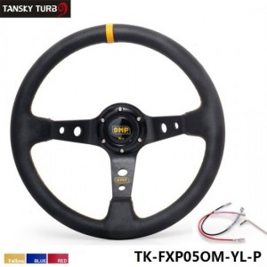 350mm/3inch Deep Dish PVC Sport Racing Steering Wheel + Horn Button 350MM Car Steering Wheel Modified Auto Racing steering wheel refires PVC steering wheel (color:yellow red blue)TK-FXP05OM-P