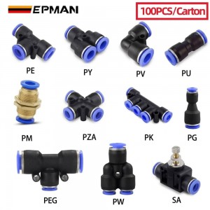 EPMAN 100PCS/Carton Pneumatic Fitting Tube Connector Fittings Air Quick Water Pipe Push in Hose Quick Couping Multiple Type OD 4mm 6mm 8mm 10mm 12mm 14mm 16mm EPAA32G03