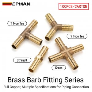 EPMAN 100PCS/Carton 2 3 4 Way Brass Barb Pipe Fitting Straight T Type Y Type Tee Cross 6mm 8mm 10mm 12mm 16mm Hose Copper Pagoda Water Tube Connector Air Line Tubing Joint EPAA32G05