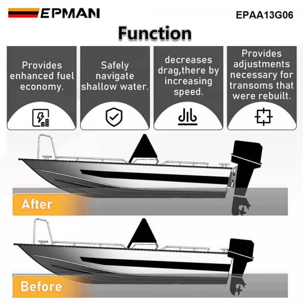 EPMAN 6" Set Back Jack Plate Power Lift Outboard Boat Motor Adjustable Aluminum Jack Plate EPAA13G06