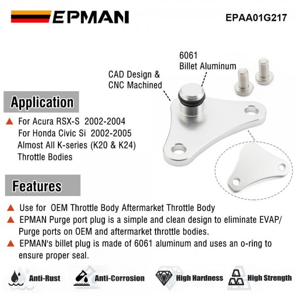 EPMAN Performance K-Series EVAP Purge Port Plug For Honda RSX Civic K20 K24 Aftermarket Throttle Body EPAA01G217 EPMAN Performance K-Series EVAP Purge Port Plug For Honda RSX Civic K20 K24 Aftermarket Throttle Body EPAA01G217
