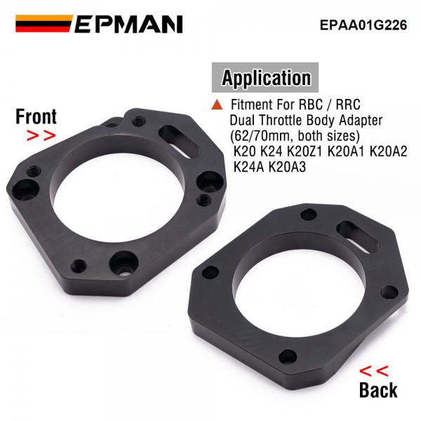 EPMAN RBC / RRC Dual Throttle Body Adapter (62/70mm) For K-Series K20 K24 Performance Intake Manifold EPAA01G226 EPMAN RBC / RRC Dual Throttle Body Adapter (62/70mm) For K-Series K20 K24 Performance Intake Manifold EPAA01G226