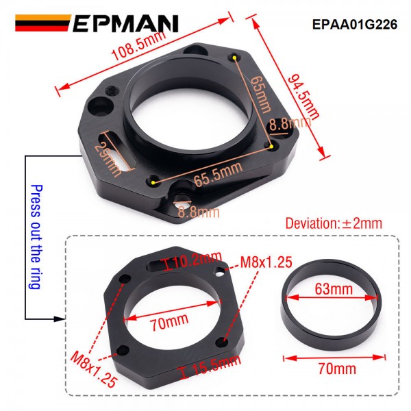 EPMAN RBC / RRC Dual Throttle Body Adapter (62/70mm) For K-Series K20 K24 Performance Intake Manifold EPAA01G226 EPMAN RBC / RRC Dual Throttle Body Adapter (62/70mm) For K-Series K20 K24 Performance Intake Manifold EPAA01G226