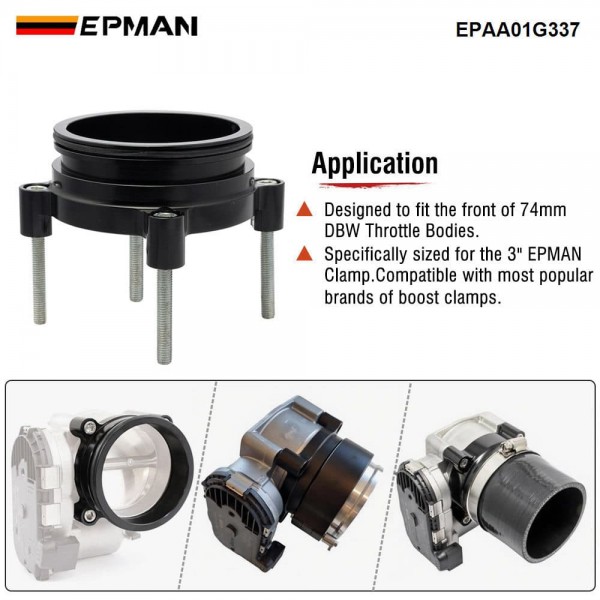 EPMAN 3 Inch to 74mm Bore Throttle Body Adapter for DBW Drive By Wire, 6061-T6 Aluminum Ferrule with O-Ring Seal Kit Including Bolts EPAA01G337