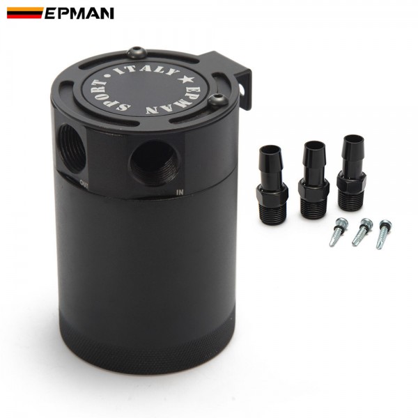 EPMAN - Racing Baffled Aluminum 2-Port / 3-Port Oil Catch Can / Tank / Air-Oil Separator Universal Black 