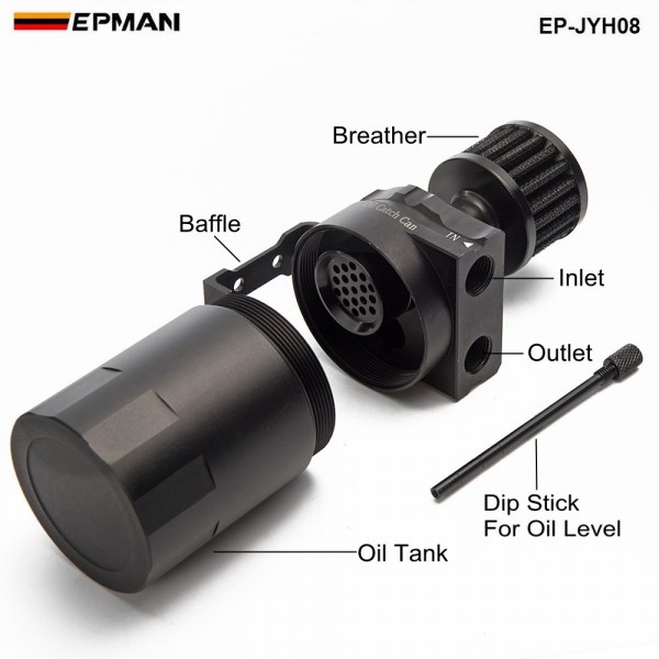 EPMAN - Universal Aluminum Oil Catch Tank Can Reservoir Tank + Breather Filter Color:Black Red Blue green glod purple silver  EP-JYH08
