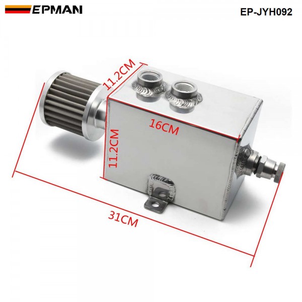 EPMAN 2L Aluminum Universal oil catch can tank with breather & drain tap 2LT baffled EP-JYH092 EPMAN 2L Aluminum Universal oil catch can tank with breather & drain tap 2LT baffled EP-JYH092