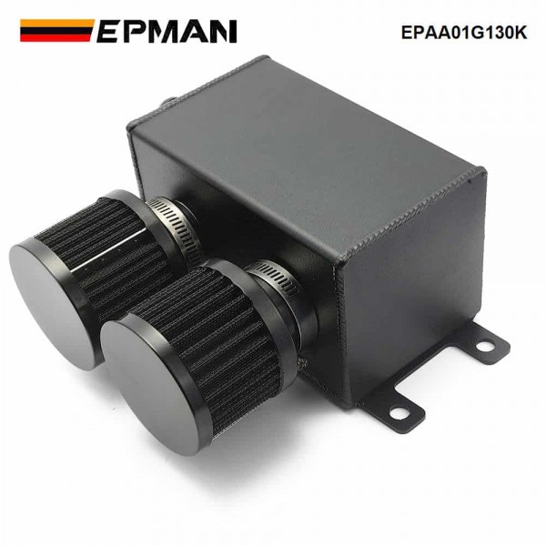 EPMAN 1.2L-10AN Oil Catch Can Reservoir Tank & Dual Breather Filter Baffled Black Aluminum Universal EPAA01G130K