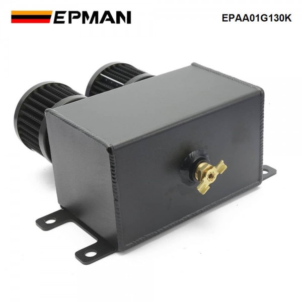 EPMAN 1.2L-10AN Oil Catch Can Reservoir Tank & Dual Breather Filter Baffled Black Aluminum Universal EPAA01G130K