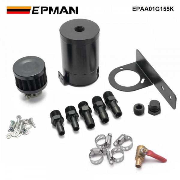 EPMAN Baffled Oil Catch Can Reservoir Tank Universal With Drain Valve 2 Port Aluminum EPAA01G155K