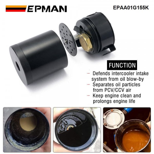 EPMAN Baffled Oil Catch Can Reservoir Tank Universal With Drain Valve 2 Port Aluminum EPAA01G155K