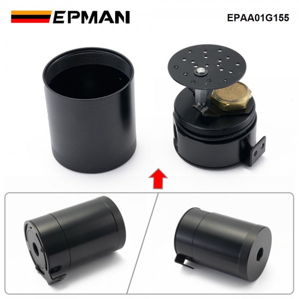 EPMAN Baffled Oil Catch Can Reservoir Tank Universal With Drain Valve 2 Port Aluminum EPAA01G155