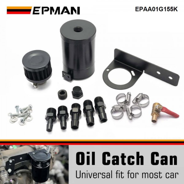 EPMAN Baffled Oil Catch Can Reservoir Tank Universal With Drain Valve 2 Port Aluminum EPAA01G155K