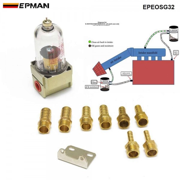 EPMAN  Universal Car Motorcycle Engine Oil Catch Tank / Oil can Filter Out Impurities /Engine Oil Separator/ Oil and gas separator EPEOSG32