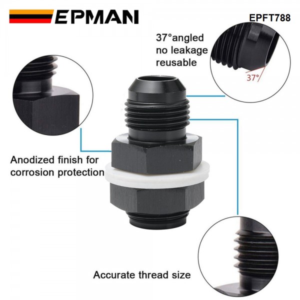 EPMAN AN6 AN8 AN10 Straight Black Aluminum Fuel Cell / Tank Bulkhead Adapter Fitting Locking Nut With Te-fl-on Washer EPFT788 EPMAN AN6 AN8 AN10 Straight Black Aluminum Fuel Cell / Tank Bulkhead Adapter Fitting Locking Nut With Te-fl-on Washer EPFT788