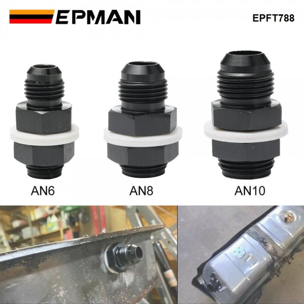 EPMAN AN6 AN8 AN10 Straight Black Aluminum Fuel Cell / Tank Bulkhead Adapter Fitting Locking Nut With Te-fl-on Washer EPFT788