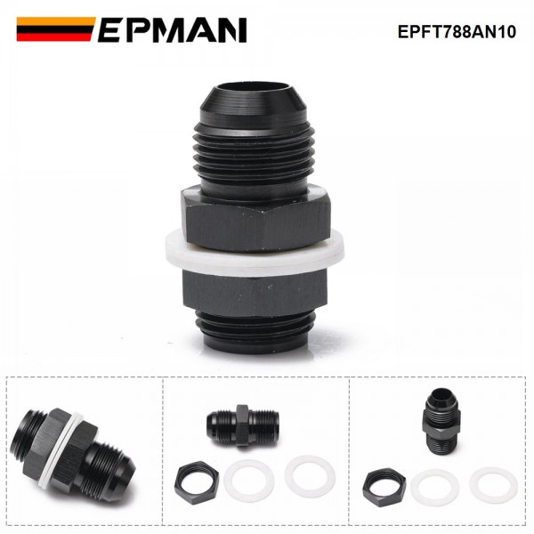 EPMAN AN6 AN8 AN10 Straight Black Aluminum Fuel Cell / Tank Bulkhead Adapter Fitting Locking Nut With Te-fl-on Washer EPFT788