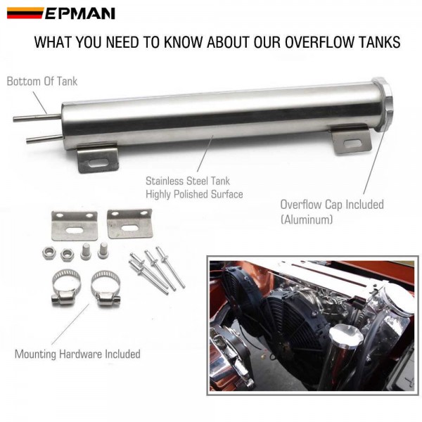EPMAN Polished Stainless steel Radiator Overflow Tank Bottle Catch Can 2" x 13", 3" x 9",3" x 10" Car Modification Cooling EPYX9610 EPYX9611 EPYX9612 EPMAN Polished Stainless steel Radiator Overflow Tank Bottle Catch Can 2" x 13", 3" x 9",3" x 10" Car Modification Cooling EPYX9610 EPYX9611 EPYX9612