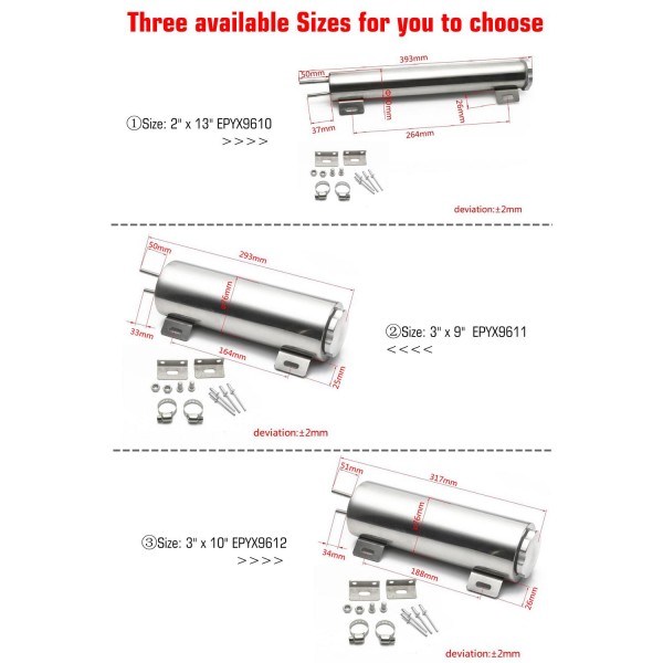 EPMAN Polished Stainless steel Radiator Overflow Tank Bottle Catch Can 2" x 13", 3" x 9",3" x 10" Car Modification Cooling EPYX9610 EPYX9611 EPYX9612 EPMAN Polished Stainless steel Radiator Overflow Tank Bottle Catch Can 2" x 13", 3" x 9",3" x 10" Car Modification Cooling EPYX9610 EPYX9611 EPYX9612