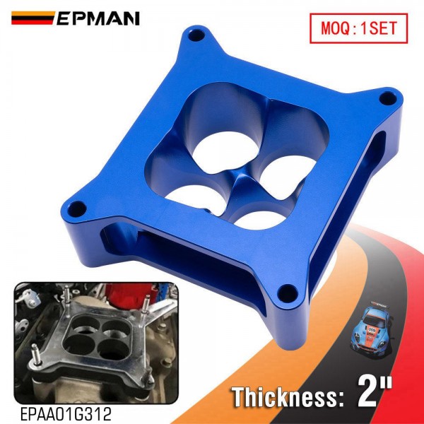 EPMAN 2 inch T6 Aluminum 4150 CNC Machined Carburetor Spacer Square Bore 4 Port EPAA01G312 EPMAN 2 inch T6 Aluminum 4150 CNC Machined Carburetor Spacer Square Bore 4 Port EPAA01G312