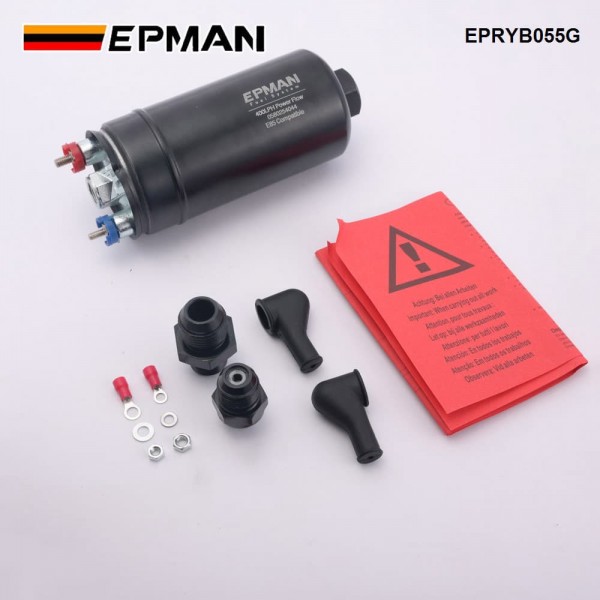 EPMAN 0580254044 High Performance EFI 400LPH Power Flow Inline External Fuel Pump E85 380 Black Short Type Accessories EPRYB055G