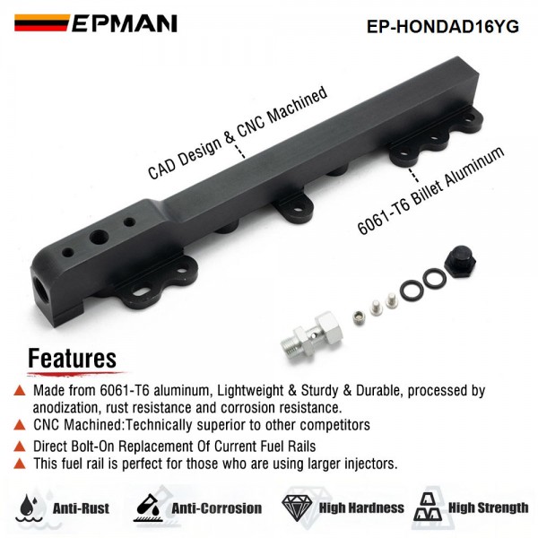 EPMAN Racing-High Quality High Volume aluminum Fuel Rail For Honda D15B7 D15B8 D16A6 D16Z6 EP-HONDAD16YG