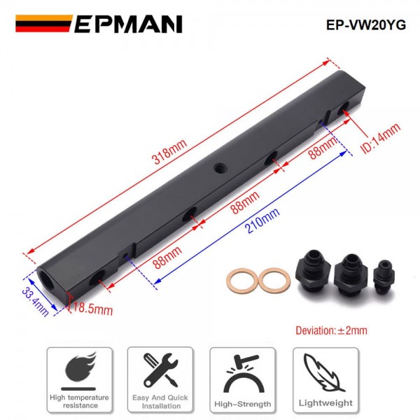 EPMAN Billet Aluminum High Flow Fuel Injector Rail Kit For Audi / For Volkswagen 1.8T 20V EP-VW20YG