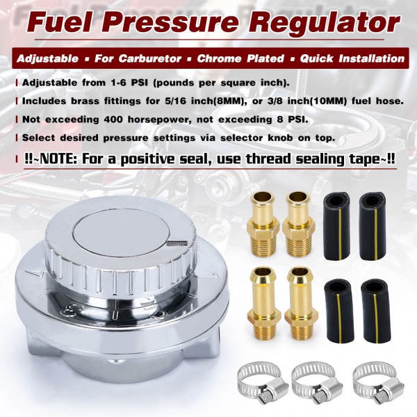 (MOQ:10 SETS) EPMAN Pro Flow Fuel Pressure Regulator Kit Adjustable 1-5 PSI for Engine Carburetor Carb Kit W/ 8mm 10mm Hose Tails EPAA09G01 (MOQ:10 SETS) EPMAN Pro Flow Fuel Pressure Regulator Kit Adjustable 1-5 PSI for Engine Carburetor Carb Kit W/ 8mm 10mm Hose Tails EPAA09G01