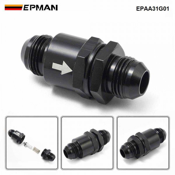 EPMAN 20PCS/CARTON Universal Aluminum One Way Check Valve with Spring AN6 AN8 AN10 Black for Fuel Oil Air System EPAA31G01-20T
