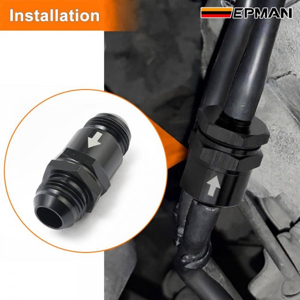 EPMAN 20PCS/CARTON Universal Aluminum One Way Check Valve with Spring AN6 AN8 AN10 Black for Fuel Oil Air System EPAA31G01-20T