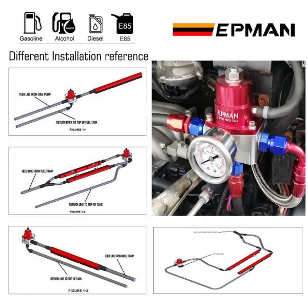 EPMAN Fuel Pressure Regulator with Gauge AN10 Feed & AN6 Return Line & AN10 End Cap EPFPR717