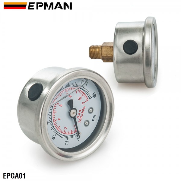 Car Fuel Pressure Regulator Gauge Liquid Fill Fuel/Oil Meter 0-160 PSI EPGA01