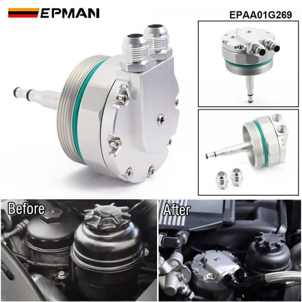EPMAN CNC Aluminum Oil Filter Lid Cap With Cooler Fitting for BMW M52 M54 E36 E46 E39 E53 E83 Oil Cooler Adapter EPAA01G269