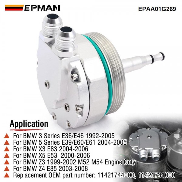 EPMAN CNC Aluminum Oil Filter Lid Cap With Cooler Fitting for BMW M52 M54 E36 E46 E39 E53 E83 Oil Cooler Adapter EPAA01G269