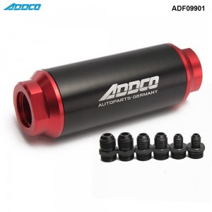 Universal Car Racing In-Line Fuel Oil Filter With AN10 AN8 AN6 Fittings Adapter Black&Red 40 Micron ADF09901