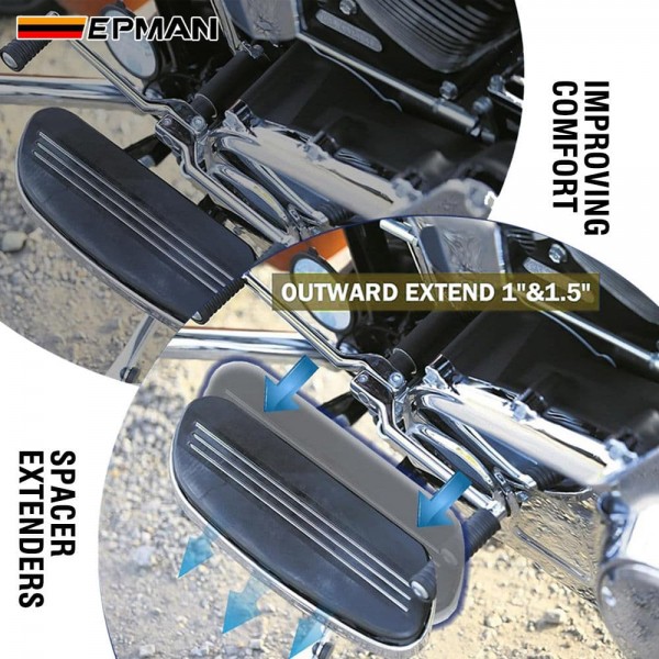 EPMAN Motorcycle Driver Floorboard Extensions For Touring Electra Glide / Road Glide/Road King/Street Glide for 2009-2023 1" & 1.5" Black Spacers EPAA08G76