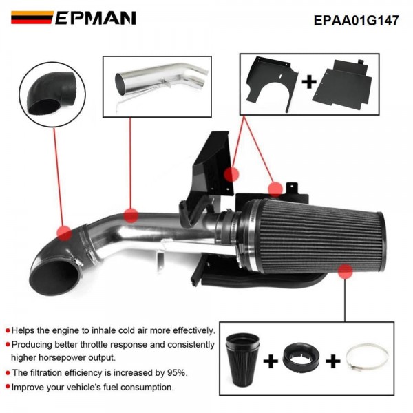 EPMAN Cold Air Intake Tube + Heat Shield for GMC/Chevy /Chevrolet V8 4.8L/5.3L/6.0L Silverado 1500/2500/3500 1999-2006 EPAA01G147