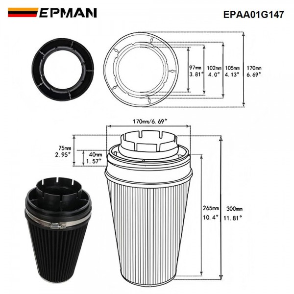 EPMAN Cold Air Intake Tube + Heat Shield for GMC/Chevy /Chevrolet V8 4.8L/5.3L/6.0L Silverado 1500/2500/3500 1999-2006 EPAA01G147