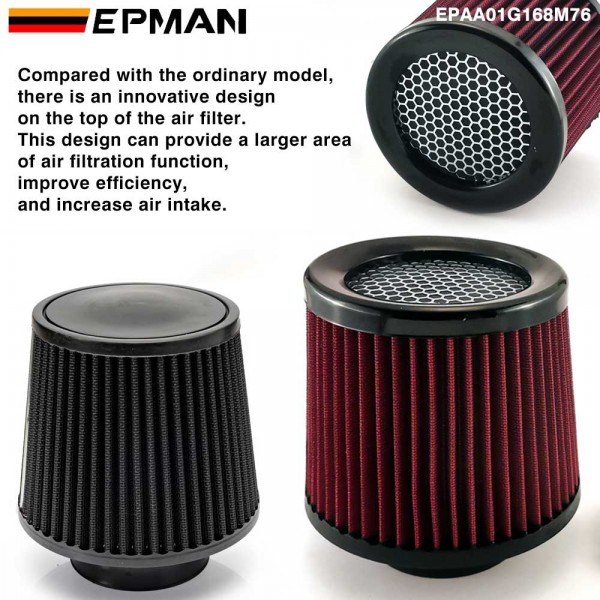 EPMAN 20Sets/Carton 76MM /3" Air Filter Car Racing Universal Sport Cold Air Intake High Flow Mesh Cone Airfilter EPAA01G168M76-20T