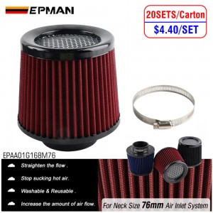 EPMAN 20Sets/Carton 76MM /3" Air Filter Car Racing Universal Sport Cold Air Intake High Flow Mesh Cone Airfilter EPAA01G168M76-20T