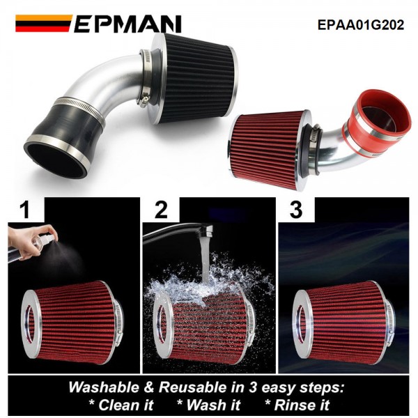EPMAN Cold Air Intake Pipe, 76mm 3 Inch Universal Car Cold Air Intake Turbo Filter Aluminum Induction Flow Hose Pipe Kit EPAA01G202