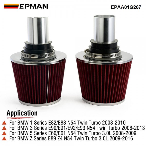EPMAN High-Performance 2.25" HiFlow Twin Cone Air Filter Kit for BMW N54 - Compatible with E82, E89, E90, E92, E93 335i, 335xi, 135i 3.0L Models EPAA01G267