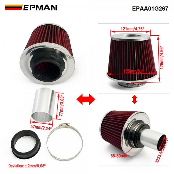 EPMAN High-Performance 2.25" HiFlow Twin Cone Air Filter Kit for BMW N54 - Compatible with E82, E89, E90, E92, E93 335i, 335xi, 135i 3.0L Models EPAA01G267