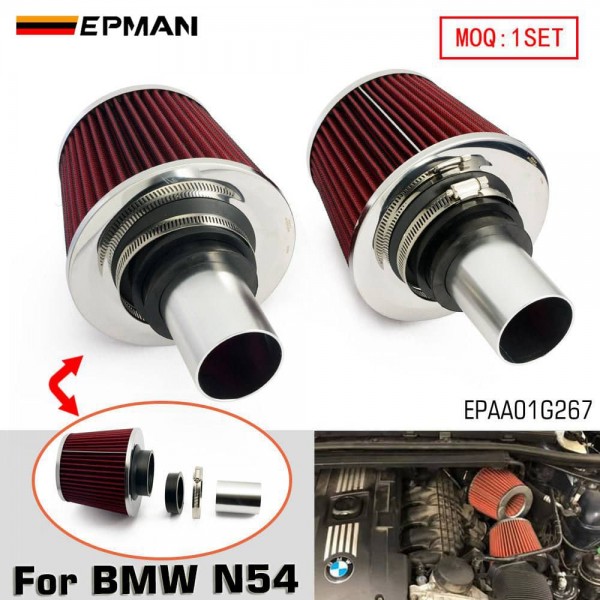 EPMAN High-Performance 2.25" HiFlow Twin Cone Air Filter Kit for BMW N54 - Compatible with E82, E89, E90, E92, E93 335i, 335xi, 135i 3.0L Models EPAA01G267