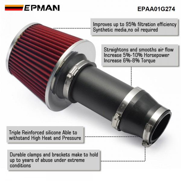 EPMAN Short Intake Pipe Cold Air Intake Piping Kit with Filter for VW Jetta Beetle Golf for Audi TT/TT Quattro Turbo Engine EPAA01G274