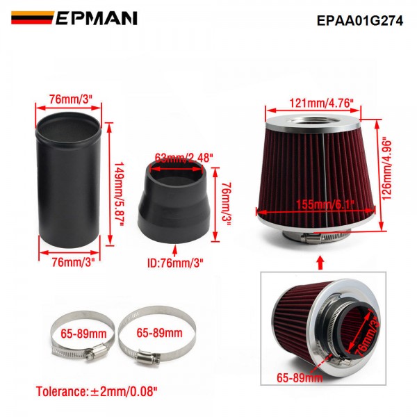 EPMAN Short Intake Pipe Cold Air Intake Piping Kit with Filter for VW Jetta Beetle Golf for Audi TT/TT Quattro Turbo Engine EPAA01G274