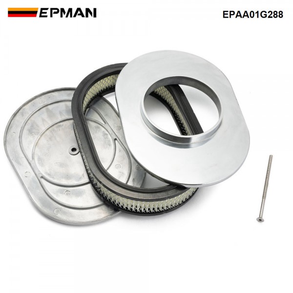 EPMAN 12" Oval Polished Aluminum Full Finned Air Cleaner Assembly Fit Chevy Ford Mopar EPAA01G288