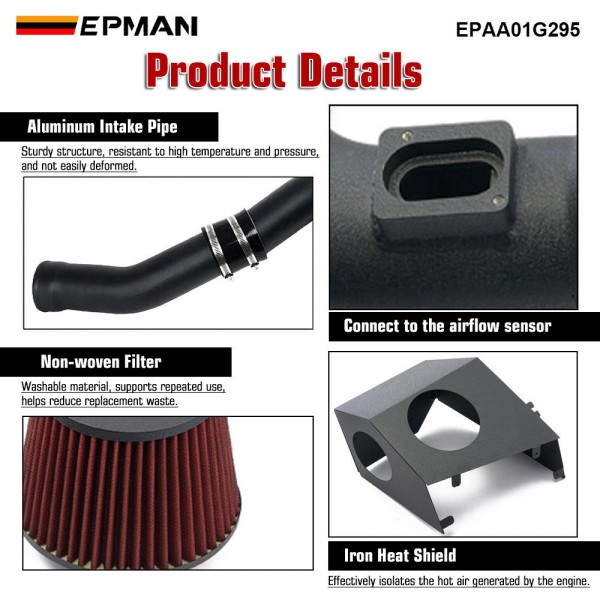 EPMAN Cold Air Intake System Kit Pipe w/ Filter + Heat Shield Kit For BMW F10/F11 520i/528i 2.0L N20 2012-2018 EPAA01G295