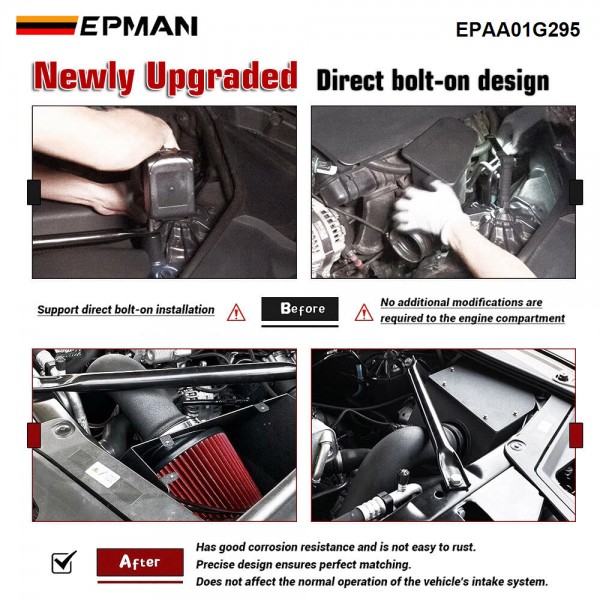 EPMAN Cold Air Intake System Kit Pipe w/ Filter + Heat Shield Kit For BMW F10/F11 520i/528i 2.0L N20 2012-2018 EPAA01G295