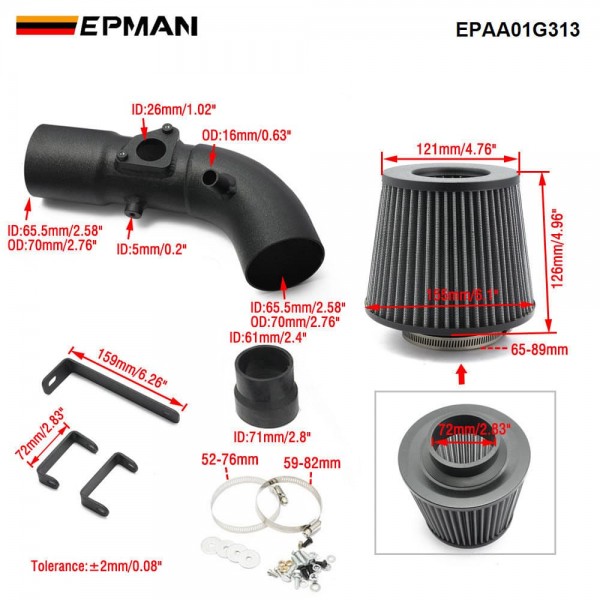 EPMAN Performance Cold Air Intake Kit + Filter for Toyota Corolla 2009-2017 1.8L EPAA01G313